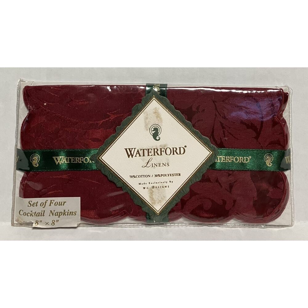 Vtg 1996 Waterford Linens Cocktail Napkins Barons Court Ruby Red 8X8 Set of 4